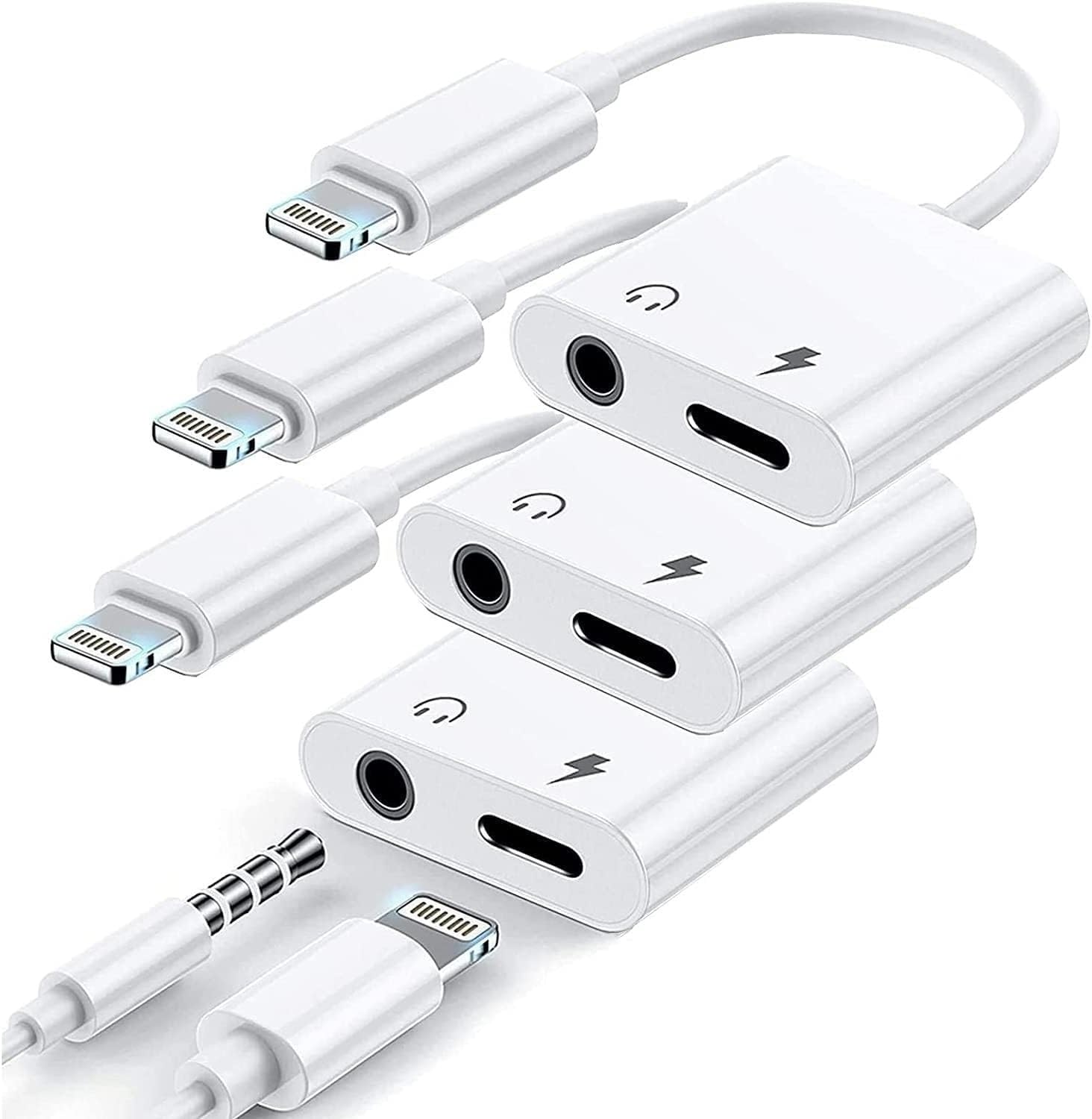 [Apple MFi Certified] iPhone Headphones Fast Charging Audio Adapter,3Pack 2-in-1 Lightning to 3.5mm Headphone Jack Dongle Splitter,Supports Hi-Res Lossless Sound for iPhone 14/13/12/11/XS/XR/8/7