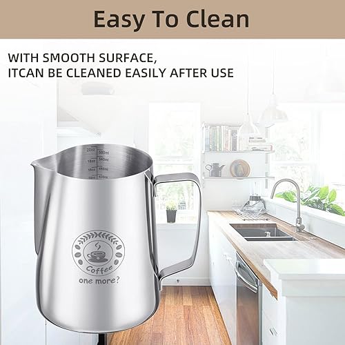 Miniatura 4 de Jarra espumadora de leche de 20 onzas, jarra de vapor de acero inoxidable con bolígrafo de arte con leche, espumador profesional de leche para café