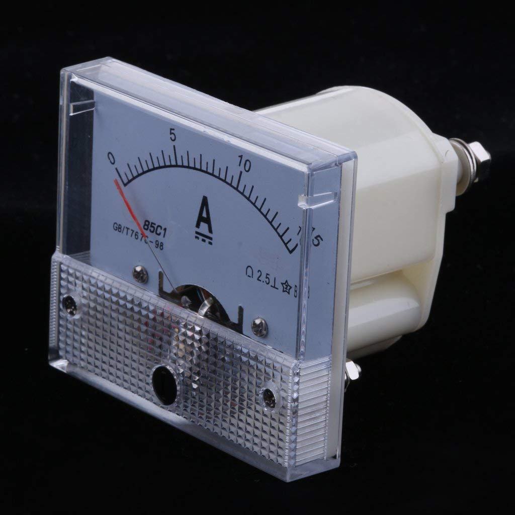 Amperometro analogico DC - 0-15A, precisione classe 2.5, bianco, 64x56x52mm