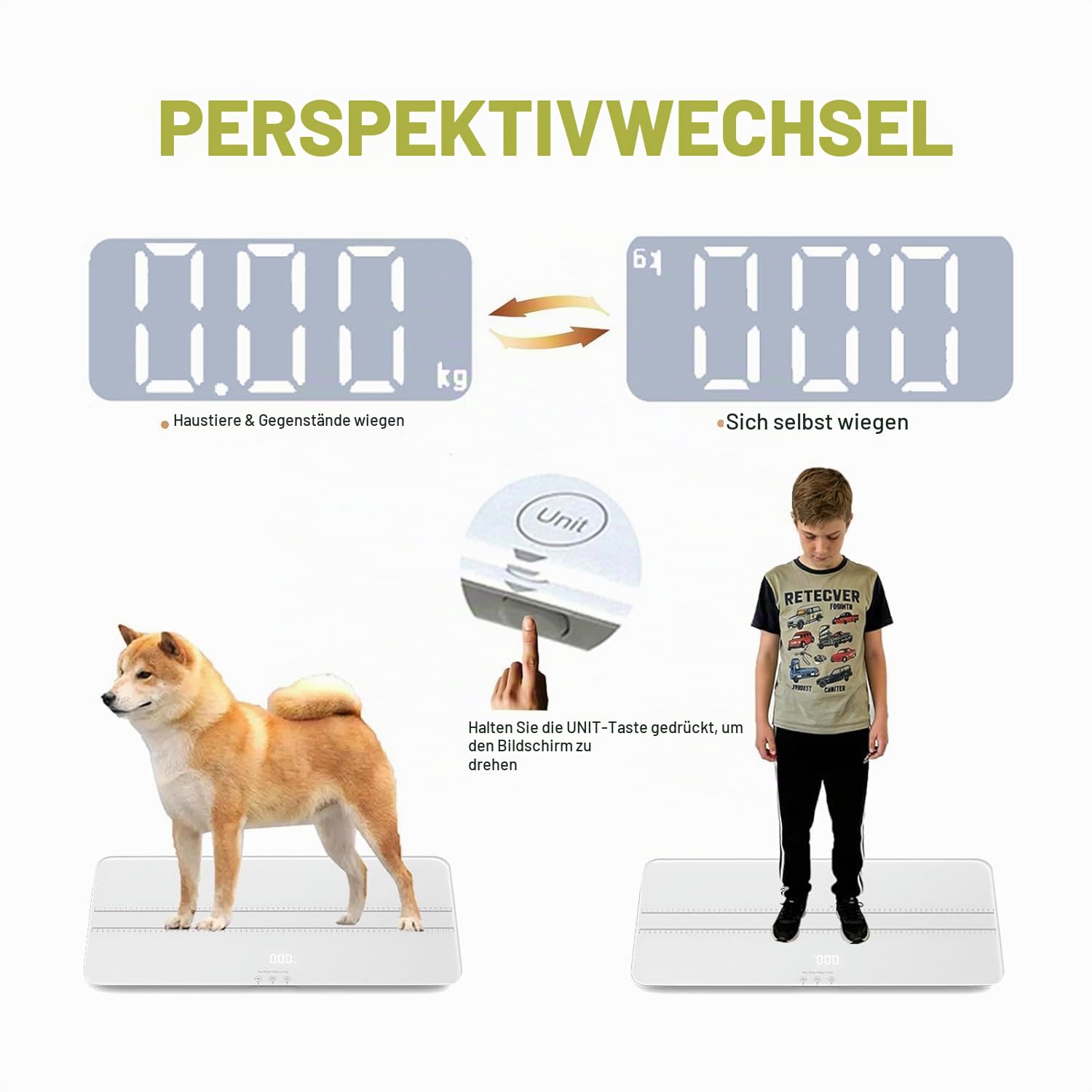 Digitale Haustierwaage für Hunde und Katzen, große Hundewaage, max. 220 Pfund, wiederaufladbare Version, 3 Wiegemodi Pfund, kg, st, Präzision 10 g, 69 x 33cm