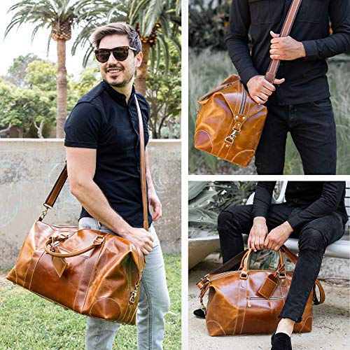 Viosi Genuine Leather Travel Duffel Bag | Oversized Weekend Luggage | Buffalo Leather Duffle Bag For Men / Women | Sports Gym Overnight Carry-On Bag | Great Gift Idea