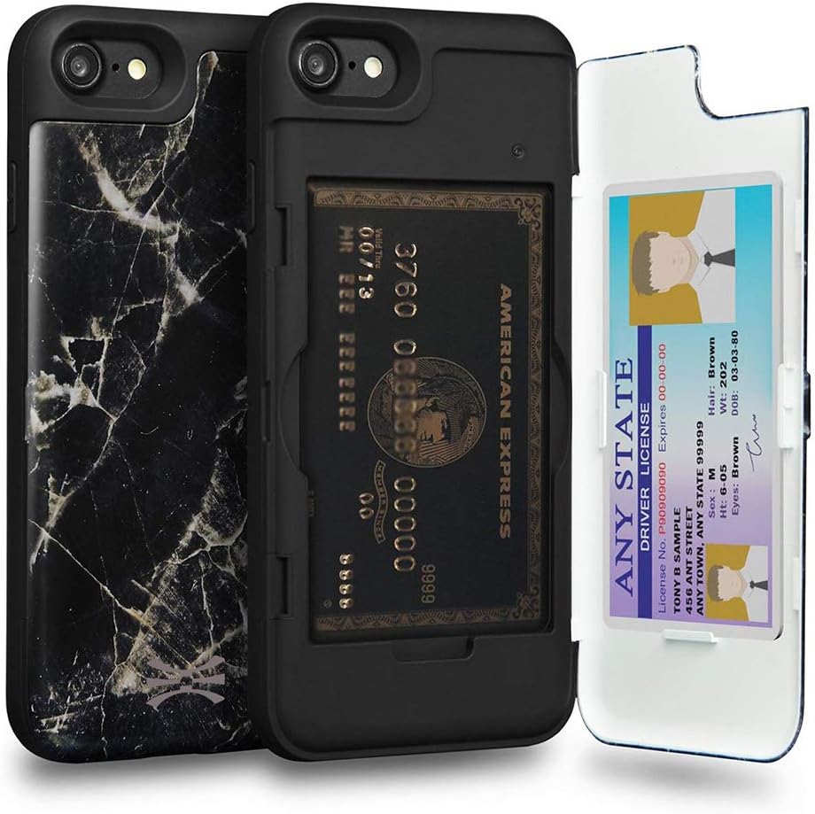 TORU CX PRO for iPhone SE 2022 / SE 2020 / iPhone 8 / iPhone 7 Case Wallet | Protective Shockproof Heavy Duty Cover with Hidden Card Holder & Card Slot | Plastic Mirror Included - Marble