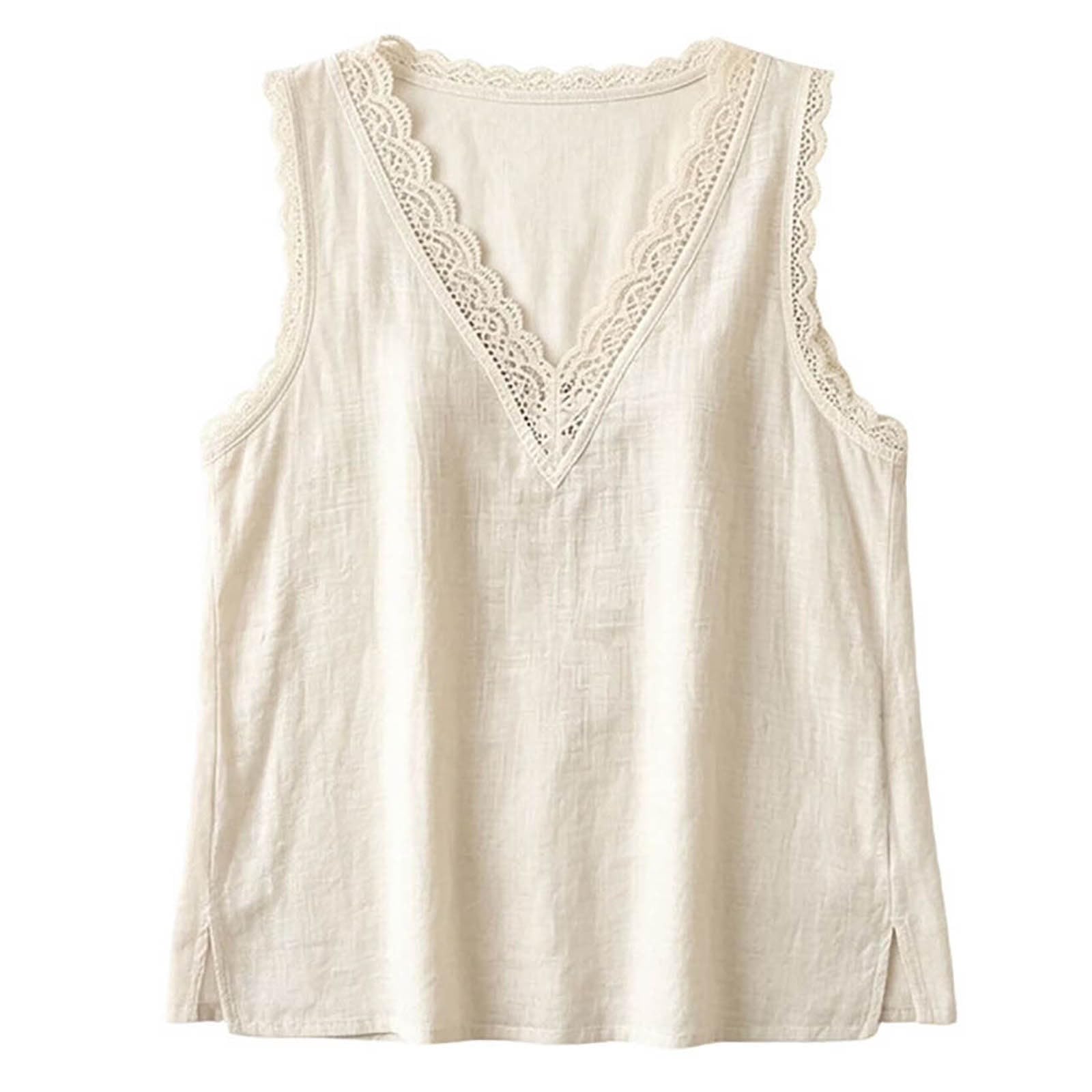 Bluse Damen Top Sommer Blusetop Baumwolle Leinen Blusen Sommerbluse - V Ausschnitt Trägershirt Musselin Sommertop Leicht Und Luftig Damentop Ärmellose Strandbluse Frauen Achselshirt Strand Trägertop