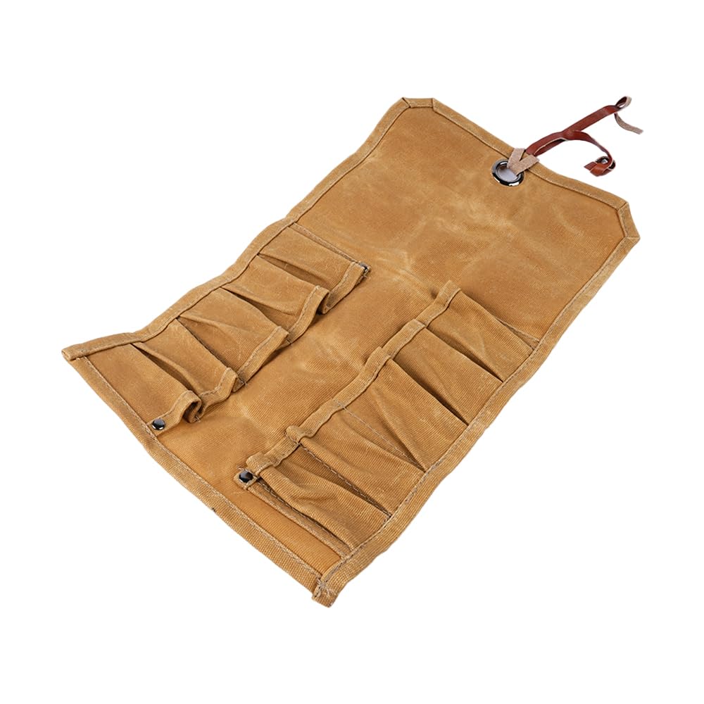 Ieron Waxed Canvas Roll-Up Pouch, 10-Pocket Hand Tools Organizer, Portable Screwdriver & Wrench Storage Bag - Image 2