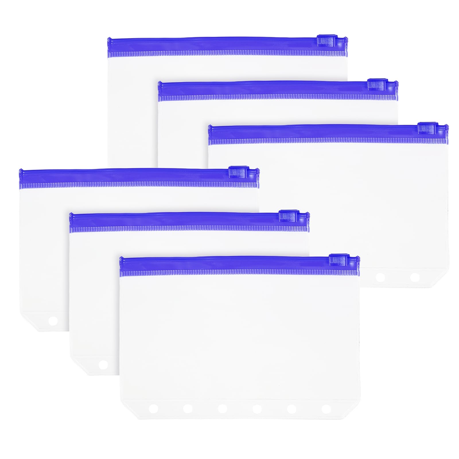 PATIKIL A7 Binder Pocket, 6 Pack 6 Holes Zipper Binder Pouch Budget Stuffing Envelopes Clear Storage Pocket Waterproof for Budget Planning Loose Leaf Bags, Blue Zip/Clear Pouch