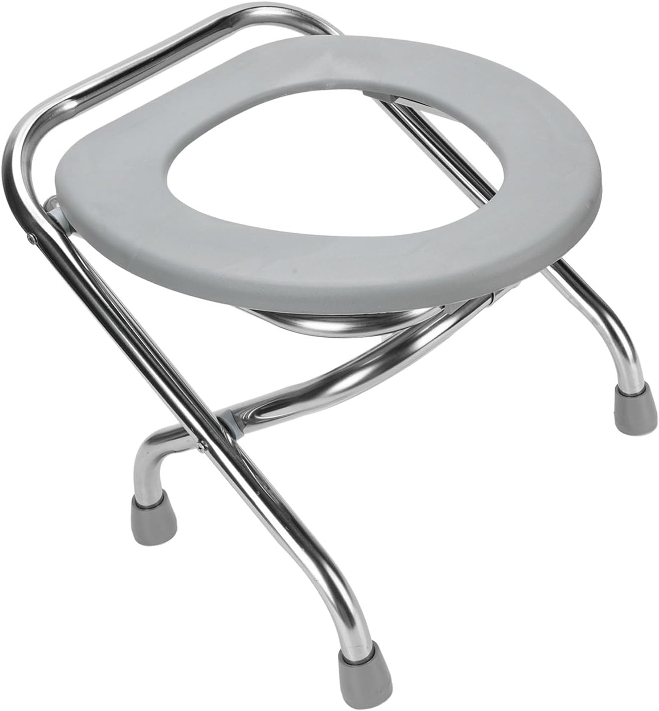 Luqeeg Portable Toilet Seat, Stainless Steel Folding Commode Chair, Non Slip Base, Ergonomic Design, Travel Potty Chair for Seniors, Disabled and Pregnant