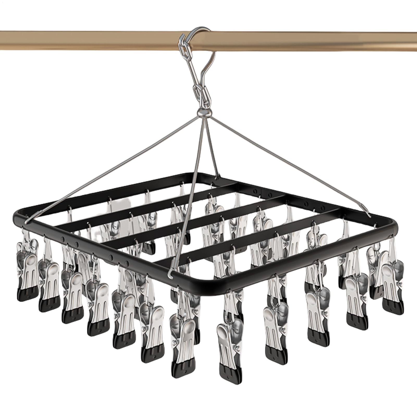 Stendibiancheria da appendere per biancheria intima con 36 clip, in lega di alluminio con pioli in acciaio inossidabile, forte portante per pantaloni, asciugamani, sciarpe, per interni ed esterni