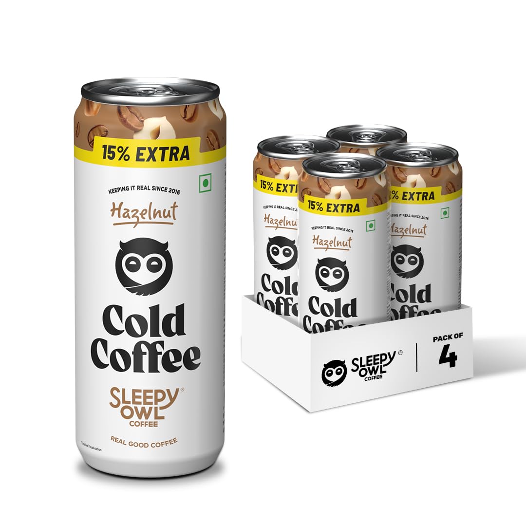 Sleepy Owl Hazelnut Cold Coffee | 4 x 230mL Cans | Made With Real Milk & Coffee | No Preservatives
