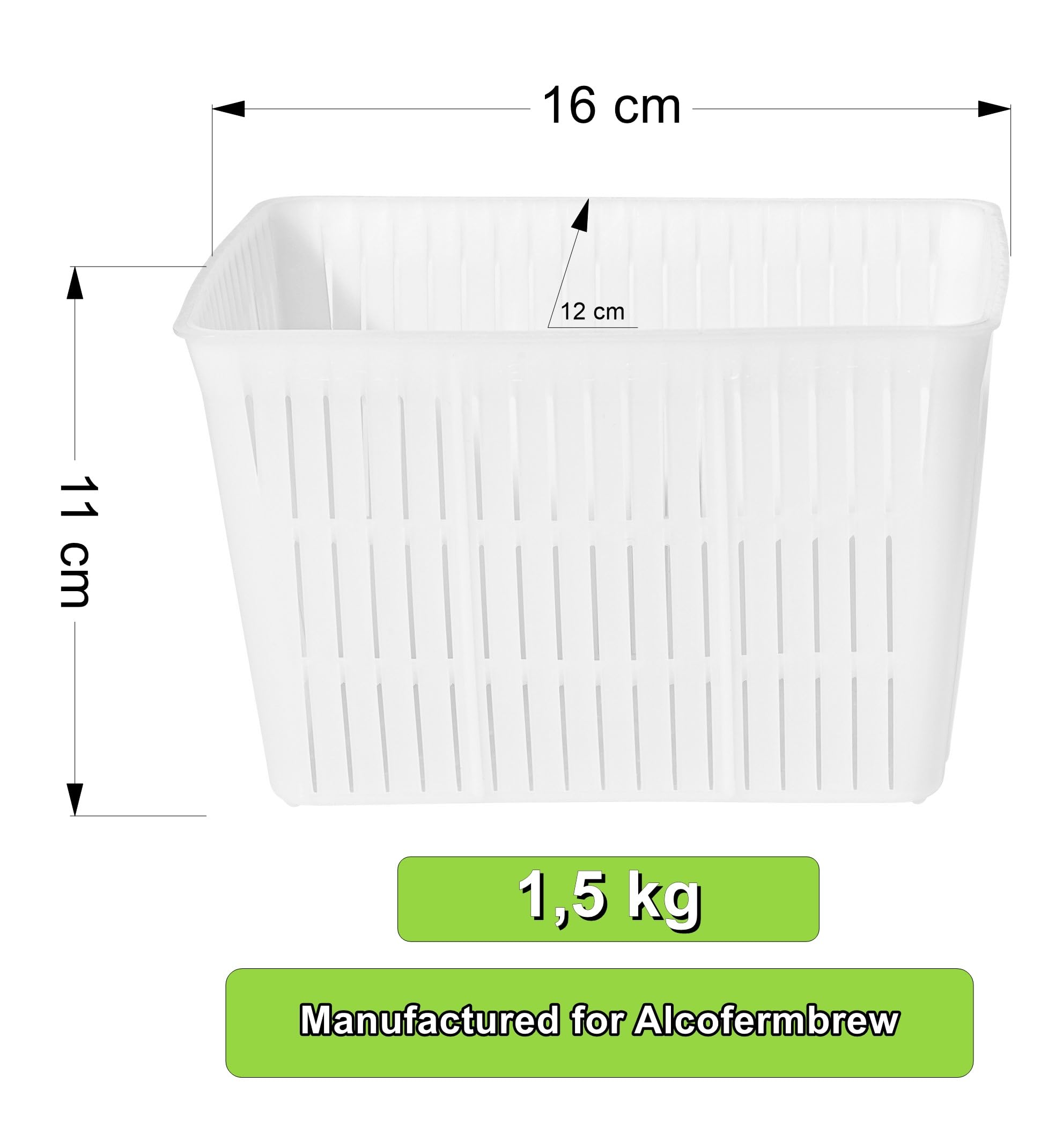 Molde de queso 16x12x11cm 1,5 kg Cestillo rectangular para queso cottage, ricotta, camembert y brie