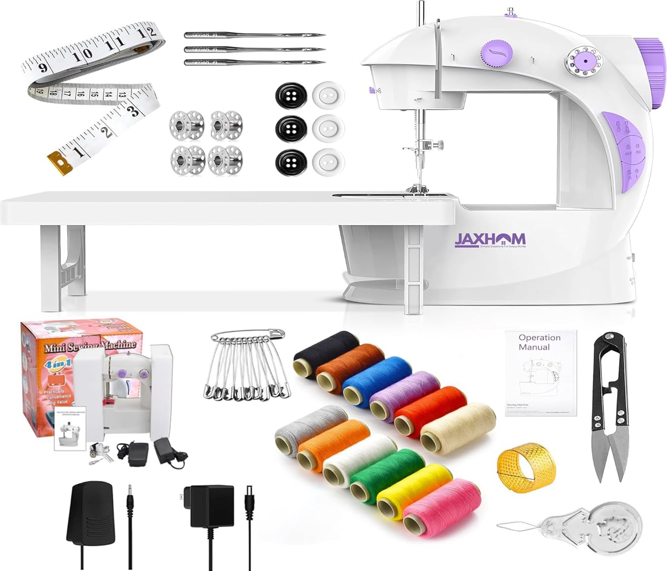 JAXHOM 2025 Mini Sewing Machine With Table Set I Electric Silai Machine With Extension Table, Foot Pedal, Adapter And Sewing Kit (SM-4)-picture-19