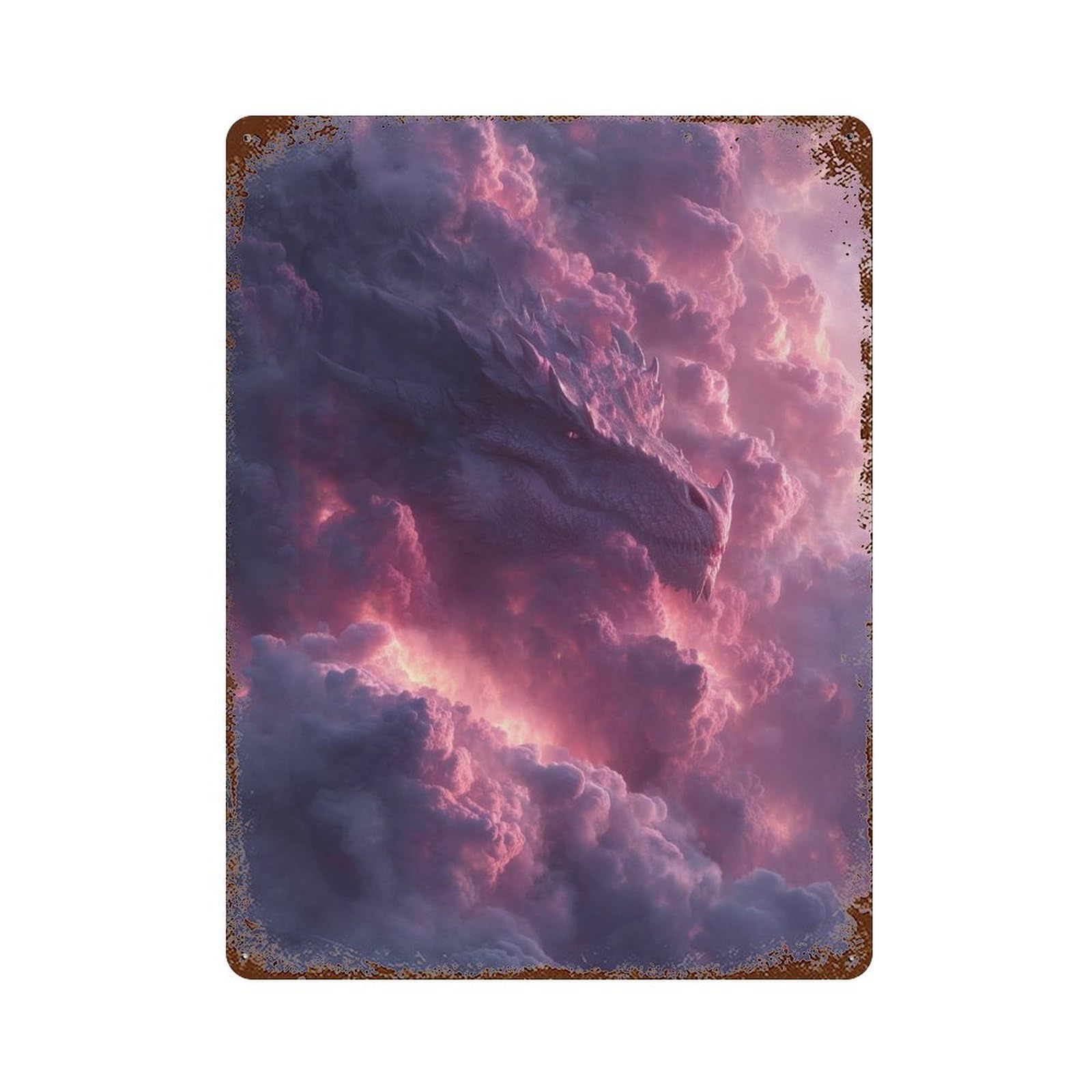 Vintage Rust Metal Sign with Dragon in Clouds Fantasy Artwork Design 15.7"x11.8", for Shed, Workshop And Garage Wall Decor, Retro Wall Decor
