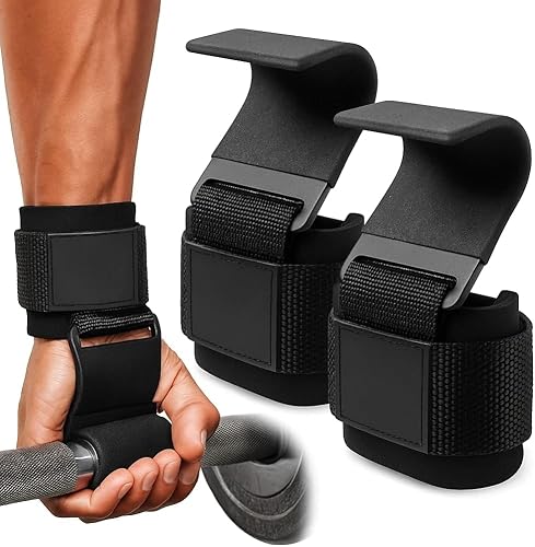 Ganchos de levantamiento de pesas (par)  Correas de muñeca resistentes con ganchos de acero antideslizantes, acolchado de neopreno y ajuste