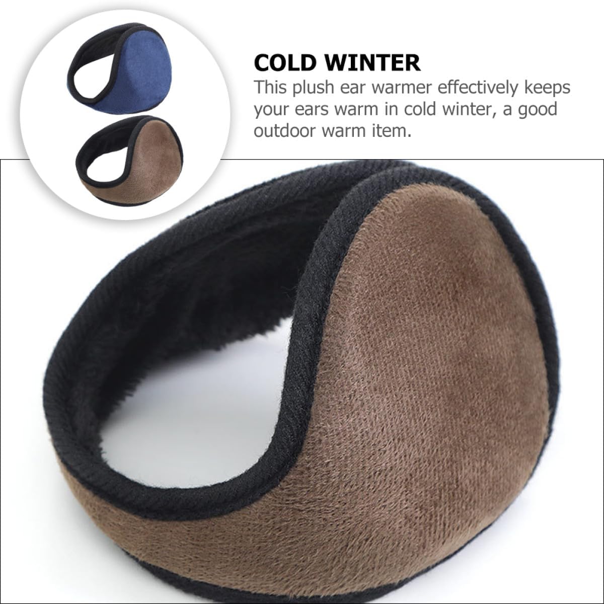 2Pcs Winter Ear Muffs Plush Windproof Ear Warmers for Men and Women Outdoor Running Comfortable in Coffee and Navy