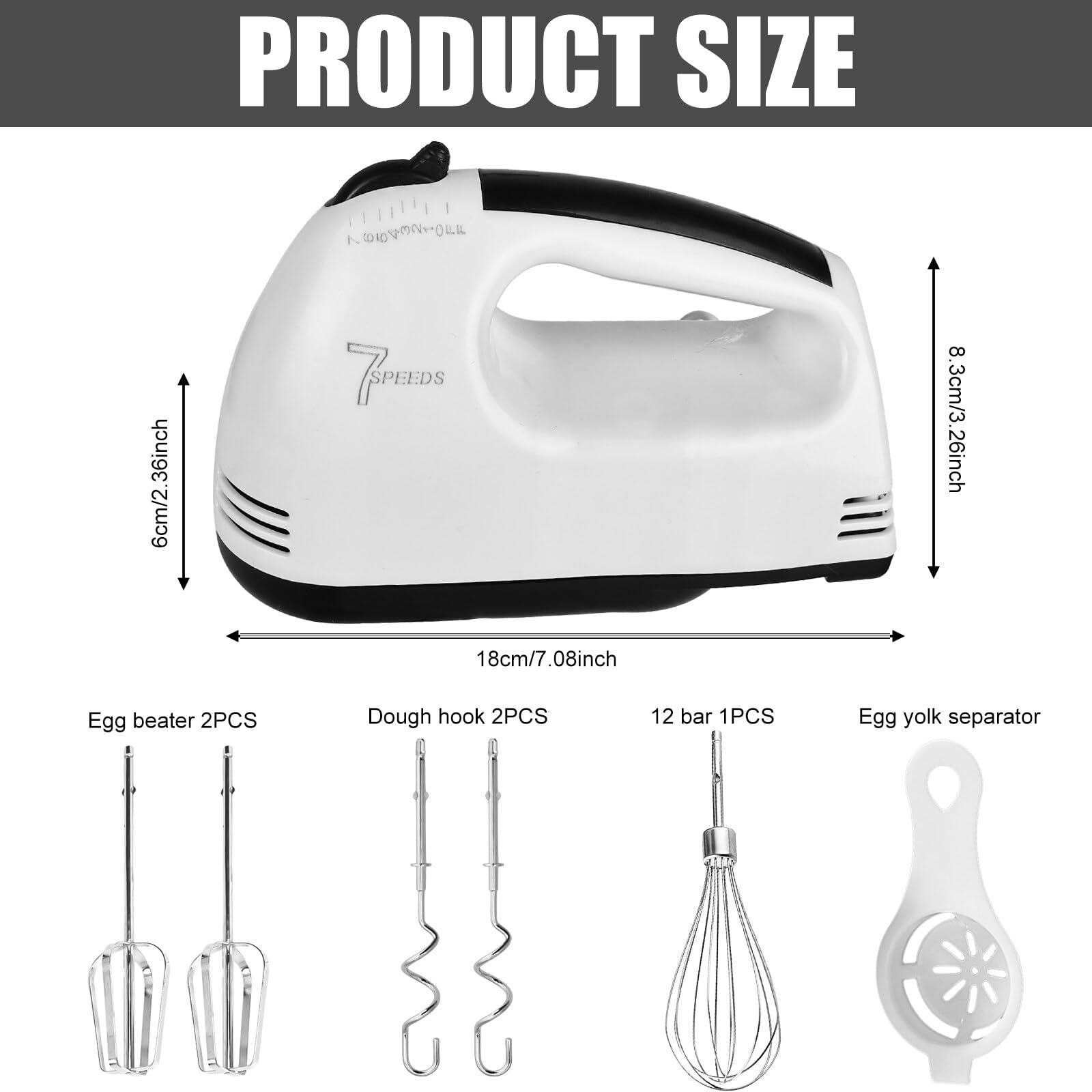 Frullatore Elettrico A Mano - 7 Velocità Con Accessori In Acciaio Inox | Per Dolci E Impasti - Foto 5