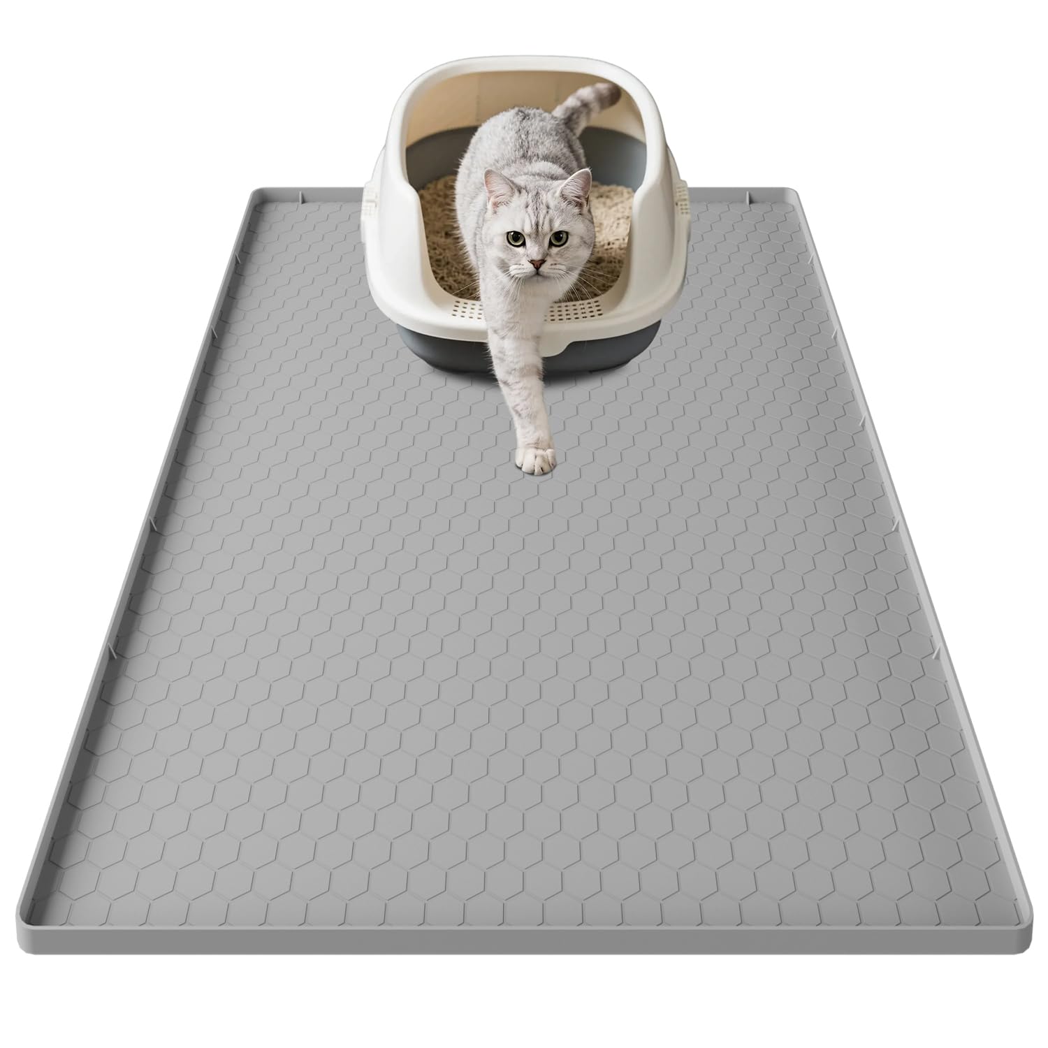 Pawinner Cat Litter Tray Mat Extra Large 33.86x22 inch (86x56 cm), Silicone Pet Litter Tray Mat, Urine and Waterproof Cat Litter Mat, Odourless, Anti- Slip Easy Clean