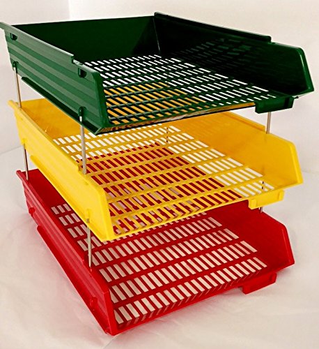 A2B Stationery - Traffic Light A4 Filing Letter Trays (3 Trays Red, Yellow & Green) (with Riser Rods)