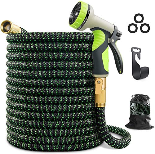Rekey Ausziehbarer Gartenschlauch mit 9 Funktionen Düse, verbesserter langlebiger flexibler Wasserschlauch mit 1.9 cm massiven Messinganschlüssen, extra stark, leicht, ausziehbarer Schlauch Cover