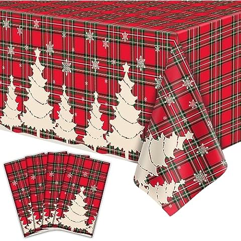 4 Pack Christmas Tablecloths with Trees and Snowflakes Cover