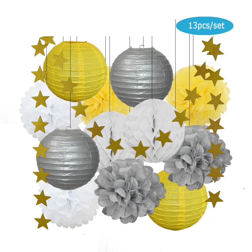 Papierowa latarnia, 13. urodziny Bar Mitzvah Party Favor Decor Złoty granatowy okrągły papierowy lampion Biały plaster miodu Chrzest DIY Brokatowa gwiazda(Gold Pink Set)