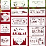 14PCS Christmas Stencils for Wood Painting - DIY Farmhouse Signs, North Pole Fresh Christmas Tree, Santa, Winter Holiday Reusable Templates for Home Decor & Crafts