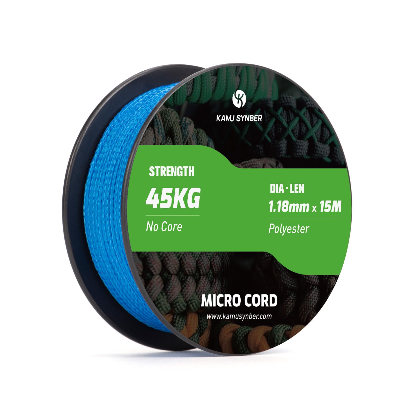 Kamu Synber Micro Cord 1.18mm Paracord Braided Rope 15m Spool for Bracelet, Crafting, Jewelry Making, Key Chains | Support 45kg | Blue