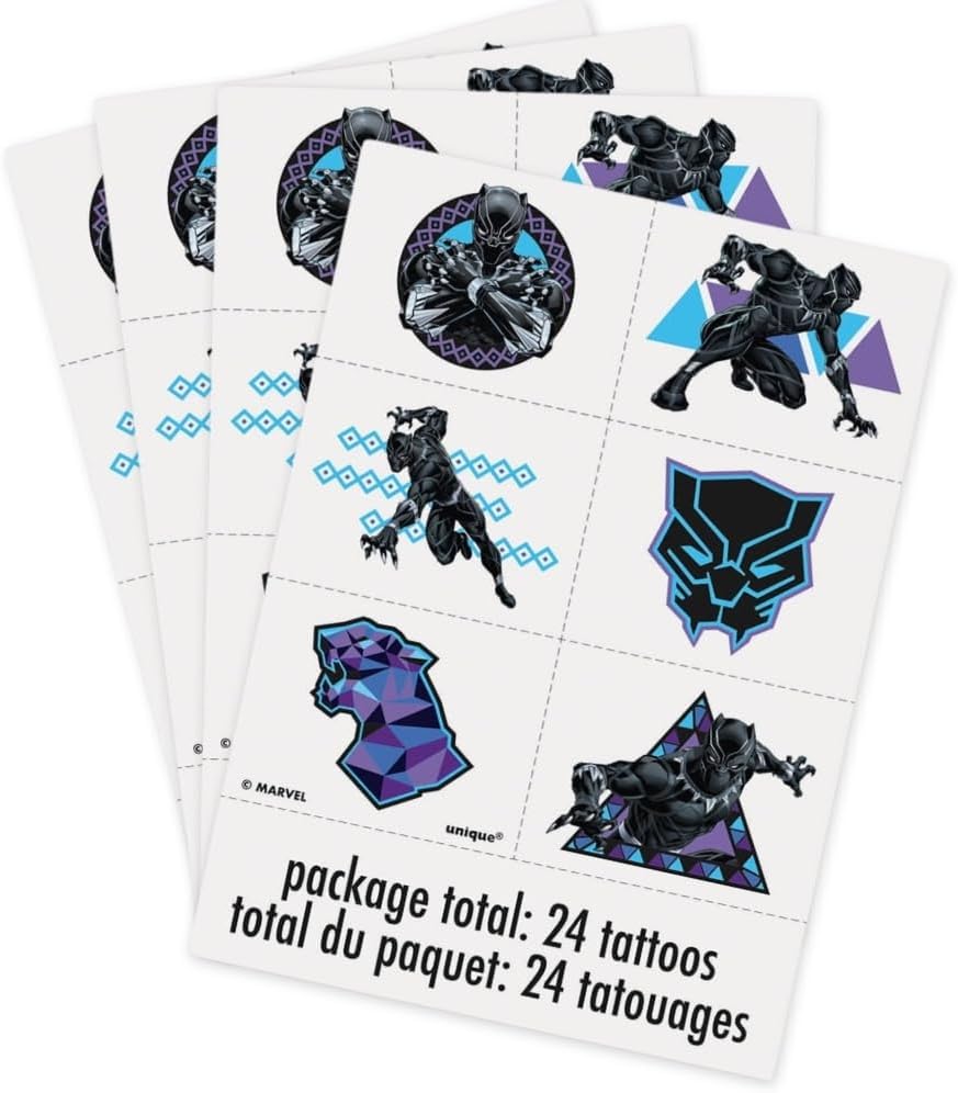 Assorted Colors Black Panther Tattoos - Pack of 24 - Vibrant Design, Perfect Parties, Themed Events, Festivals, Marvel Fans, & More