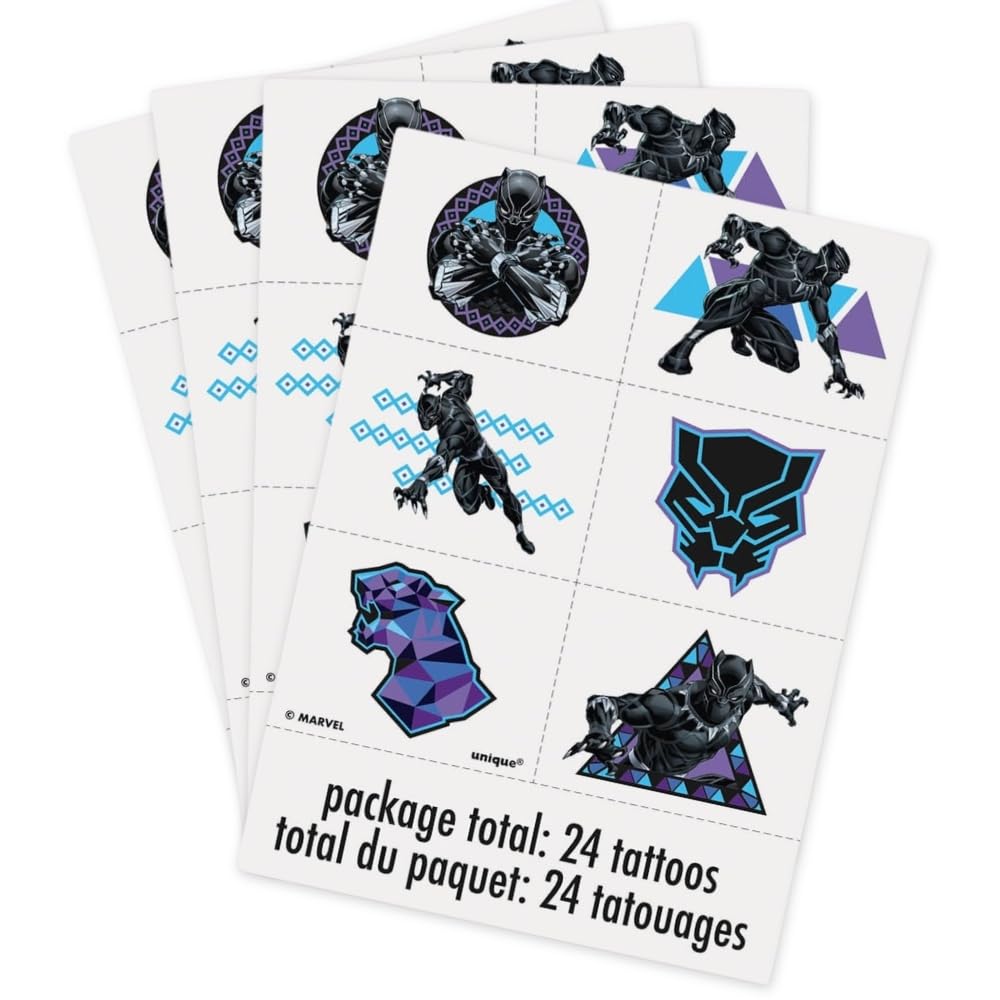 Assorted Colors Black Panther Tattoos - Pack of 24 - Vibrant Design, Perfect Parties, Themed Events, Festivals, Marvel Fans, & More