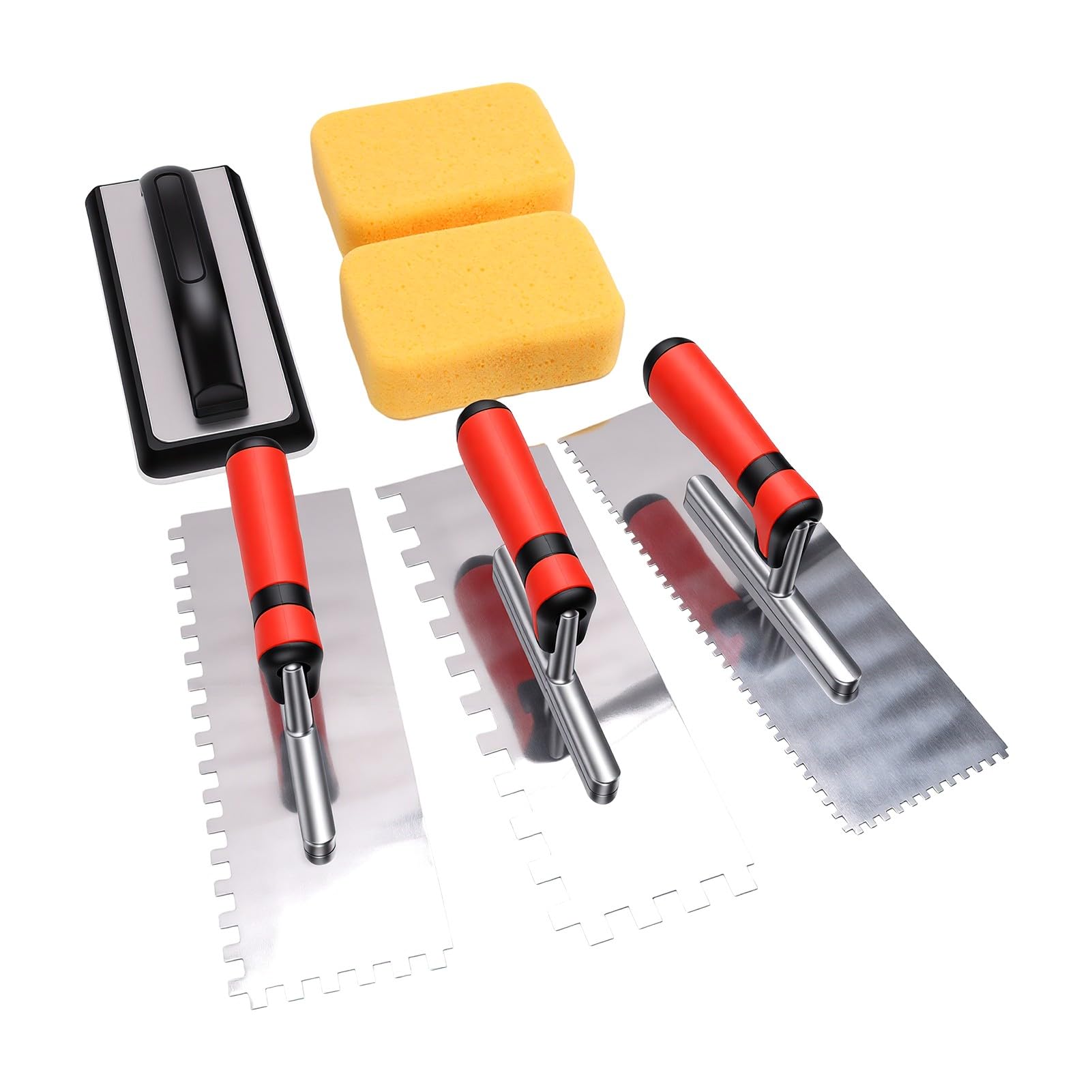 Garsent Cazzuola per Finitura Intonaco in Acciaio Inox, Set da 3 Cazzuole | Set di cazzuole per finitura murale con manici ergonomici, frattazzo in gomma, spugne per fughe per lavori su piastrelle e