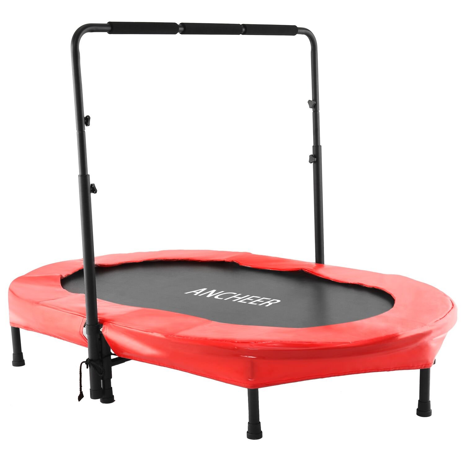 ANCHEER56" Double Kids Trampoline with Adjustable Handlebar, 220lbs Capacity - Indoor/Outdoor Foldable Jumper for 2+ Users (ASTM Certified)