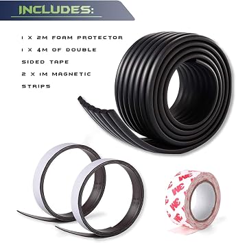 Car Door Dent Protector Removable Soft Cushion Magnetic Car Door Guard Strip for Garage Parking 2 Meter - Black AT007