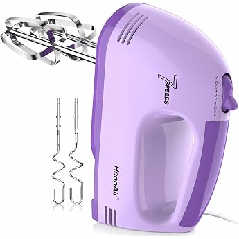 Hand Mixer 7-Level Adjustable Kitchen Mixer 304 Stainless Steel Accessories 2 x Dough Hooks 2 x Stirrers - Ideal for Kitchen and Baking Applications Purple