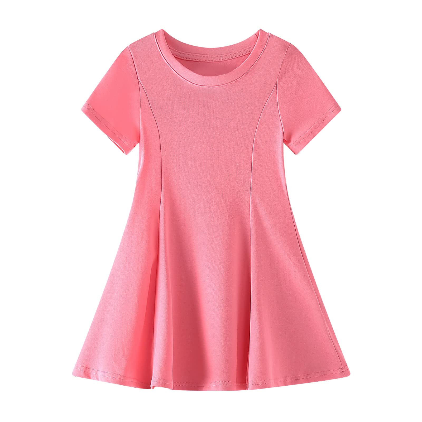 Toddler Girls Short Sleeve Swing Dress Little Kids A-Line Skater Twirl Summer Casual Dresses (12Months-7years)
