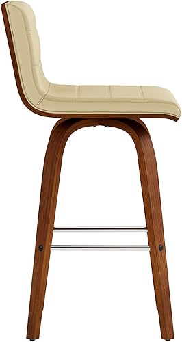 Miniatura 5 de Armen Living - Taburete giratorio moderno de Viena de 26" de altura para mostrador con cuero sintético color crema y acabado en madera de nogal