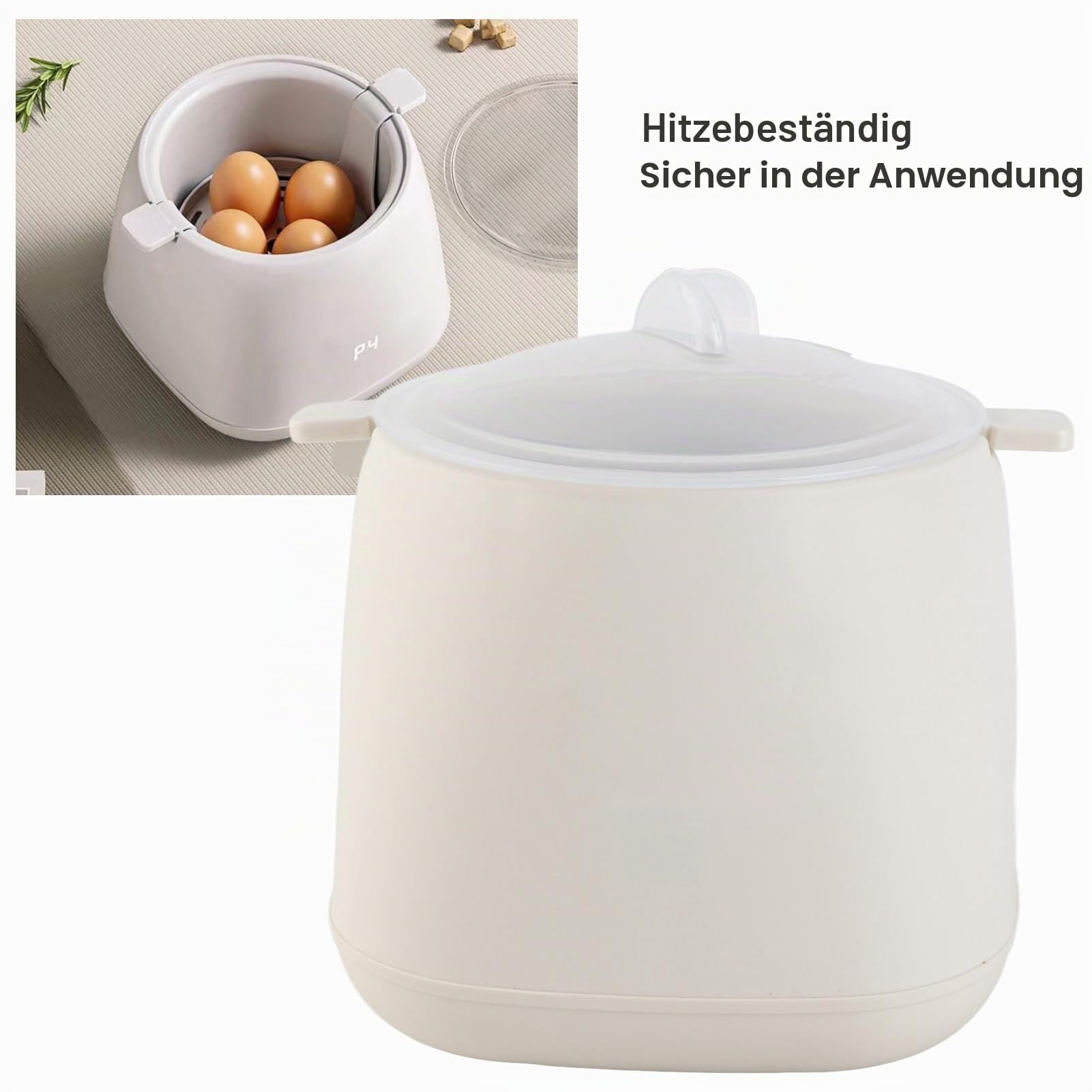 Elektrischer Eierkocher mit 6 Modi und 12-Stunden-Timer, Kochen Sie 4 Eier in 10 Minuten. Onsen-Ei-Dampfpudding-Edelstahlschüssel für Hartgekochte Eier