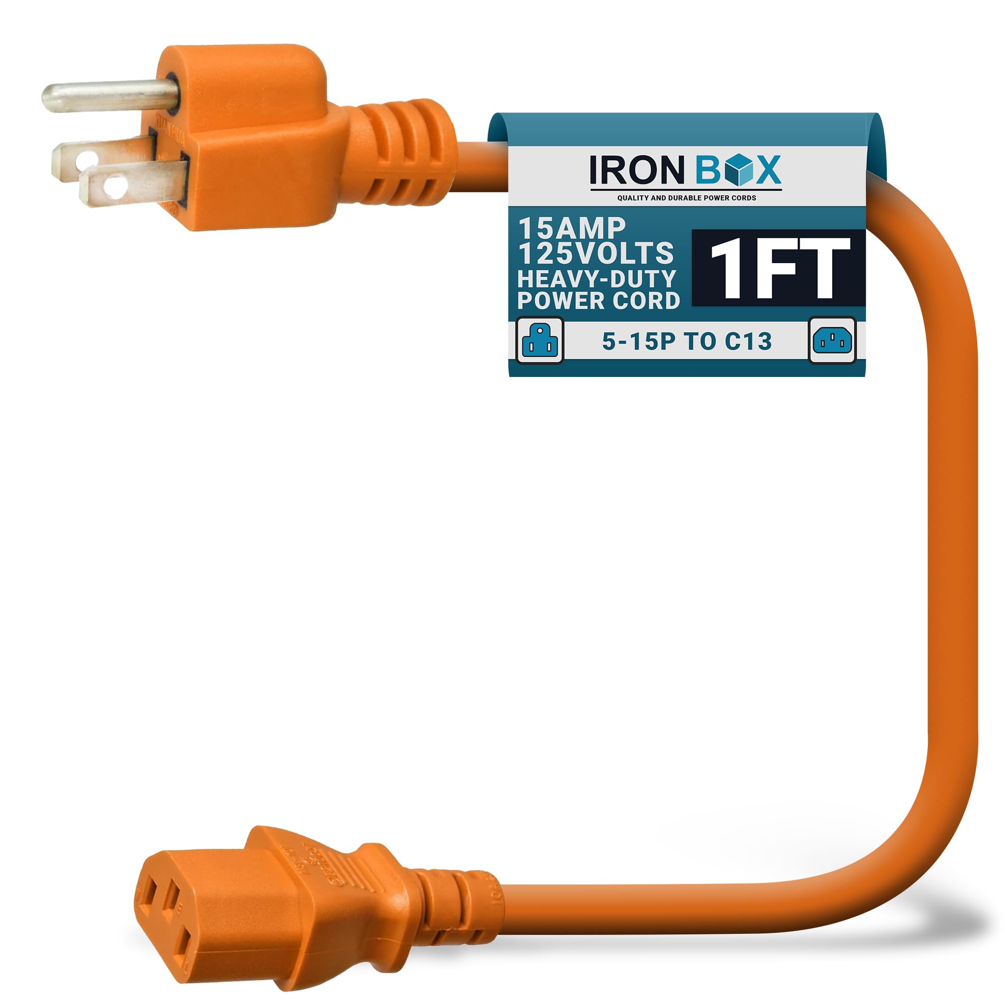 IronBox Electric - Heavy-Duty 5-15P to C13 Power Cord - 3 Prong 15A 125V 14/3 SJT PC Cable - Cord for Computer, Monitor, Subwoofer, Amplifier - Cable