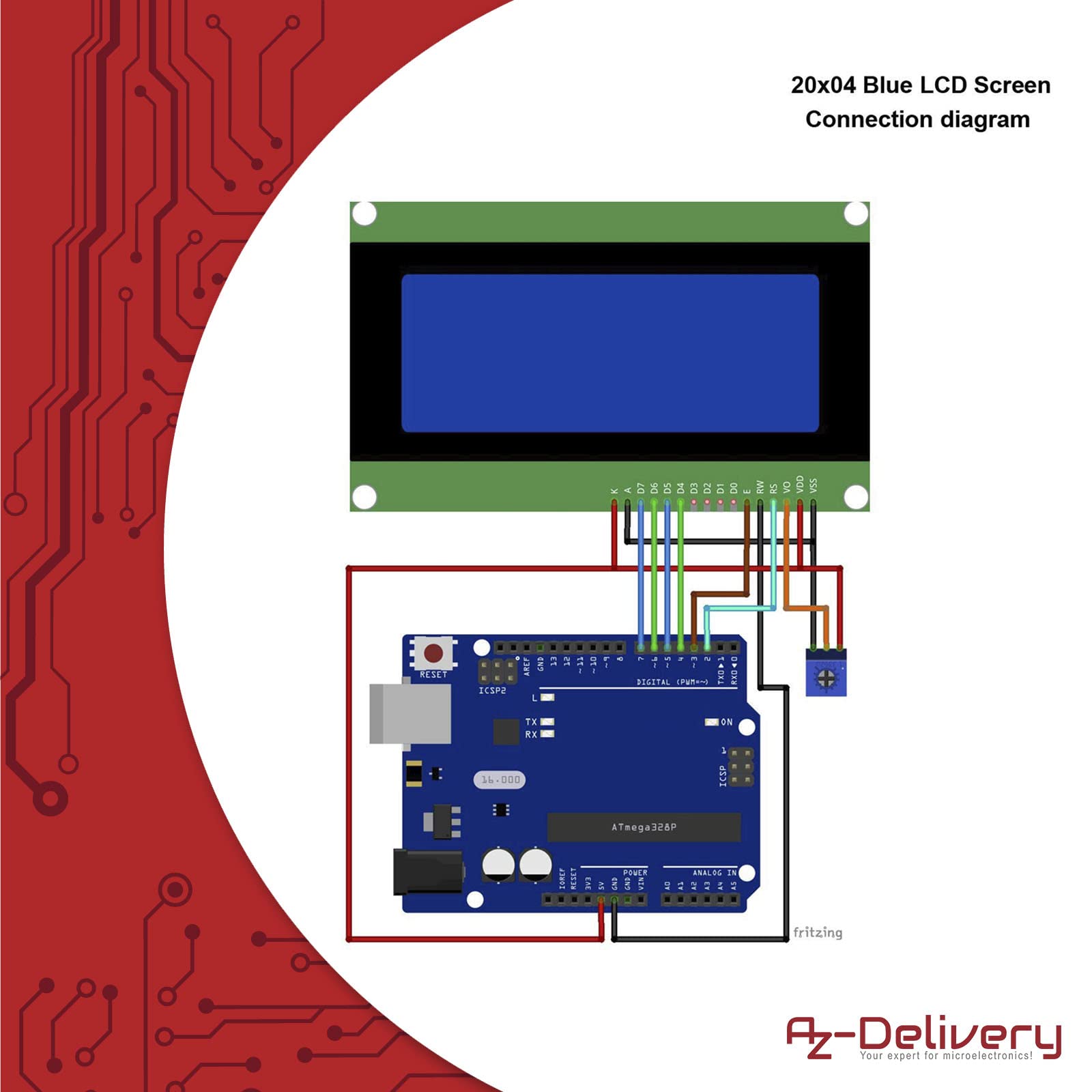 AZDelivery HD44780 2004 Wyświetlacz LCD 4x20 znaków z niebieskim tłem i białymi znakami kompatybilny z Arduino i Raspberry Pi w tym e-book!