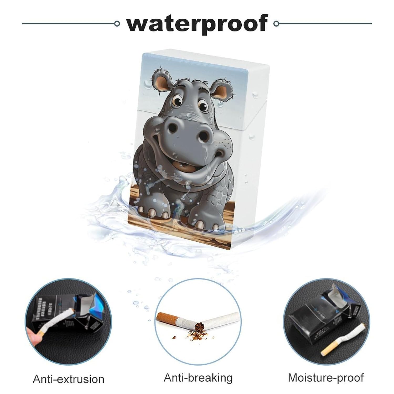 Cartoon Hippo Cigarette Case for King Size Retro Holder Case with Exquisite Carved Patterns Box 20 Regular Size Cigarettes