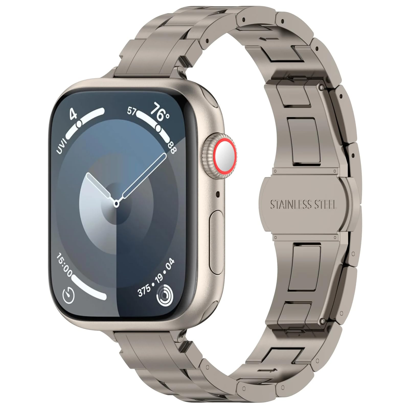 Pasek kompatybilny z Apple Watch 49 mm, 45 mm, 44 mm, 42 mm, 41 mm, 40 mm, 38 mm, z podwójnym zapięciem na guzik, tytanowy, metalowy pasek do iWatch SE, Series 9, 8, 7, 6, 5, 4, 3, 2, 1, Ultra