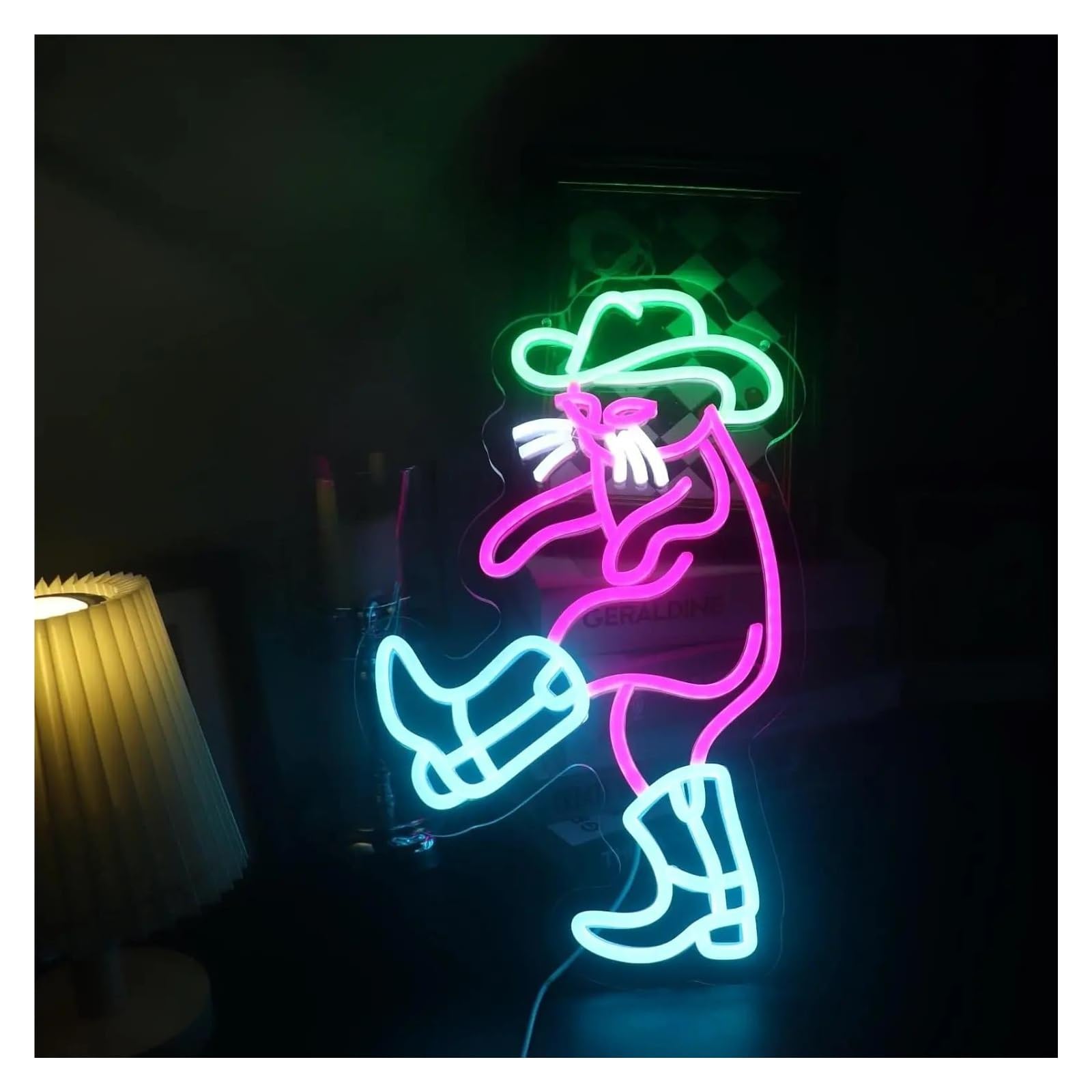 Decoración Lámparas Luces De Neón De Gato Vaquero Para Bar, Pub, Dormitorio, Cueva De Hombre, Sala De Juegos, Decoración Estética, Dibujo De 50x30cm
