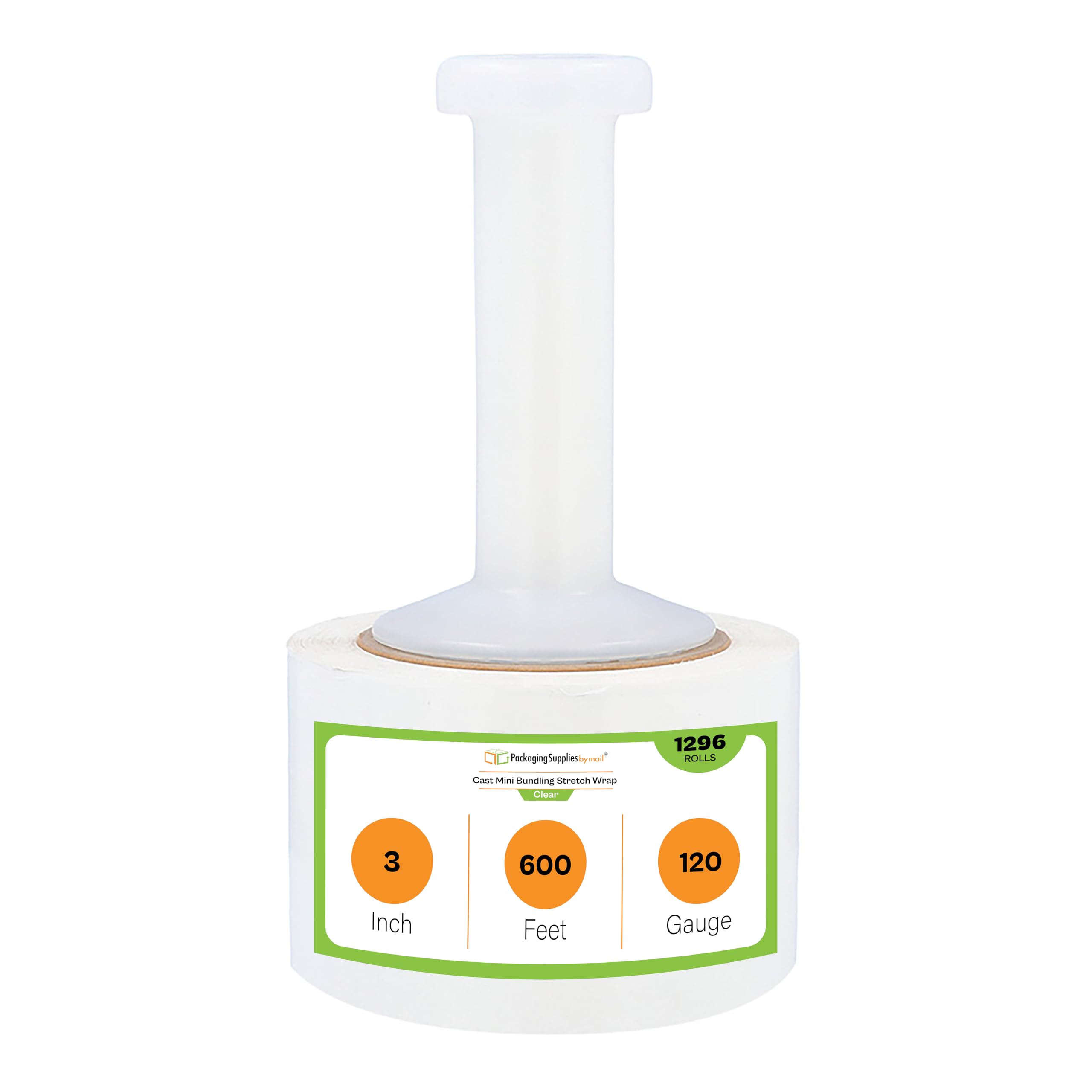 PSBM Stretch Wrap with Handle, 1296 Pack, 3 Inch x 600 Feet, 120 Gauge, Clear Plastic Cling, Mini Hand Shrink Film for Pallet Moving Packing