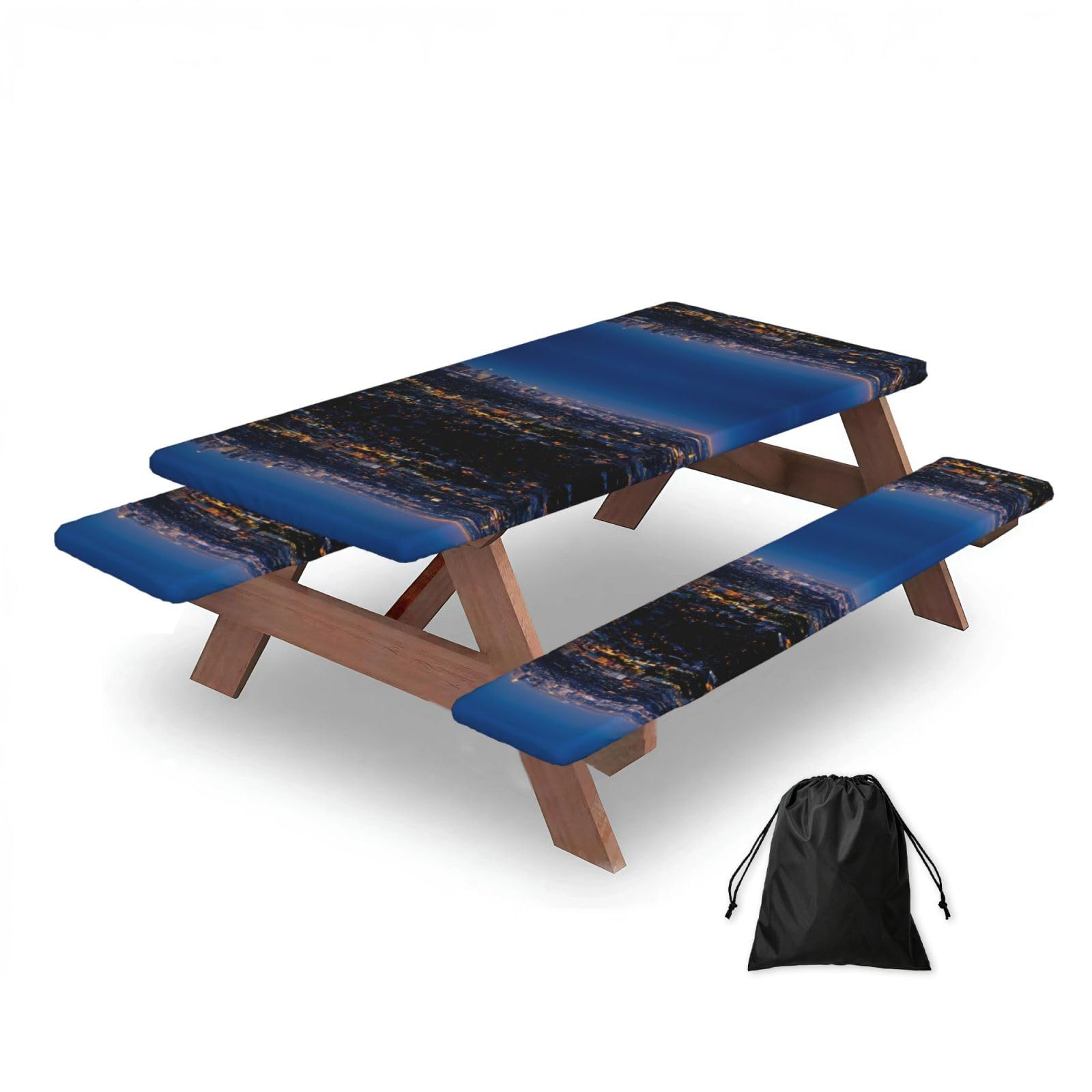 Zqytgfdc Black Los Angeles Skyline Rectangular Water-Repellent Picnic Tablecloths, Outdoor Camping, Picnic, Bbq