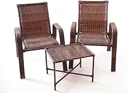 Conjunto de Área em Vime, 2 Cadeiras e Mesa de Centro em Junco, Marrom, Móveis para Varanda e Jardim