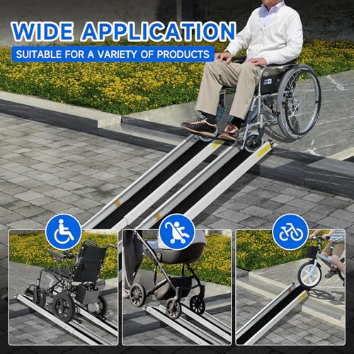 2PCS Teleskop Rollstuhlrampe 105-183CM, Aluminium Auffahrrampe bis 272 kg,für Zuhause, Stufen, Bordsteine, Robuste Teleskop Auffahrrampe für Elektro-Rollstühle, Fahrräder in der Textiltasche