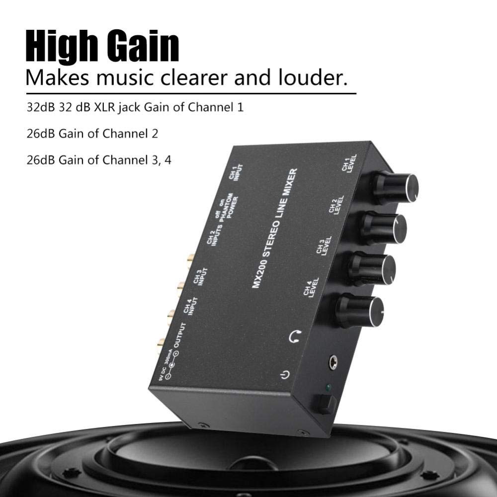 Zerone Mixer Audio Mini Noise Cancelling Karaoke Mixer 3 canali Input e Output Stereo Mini Dj Mixer(EU)