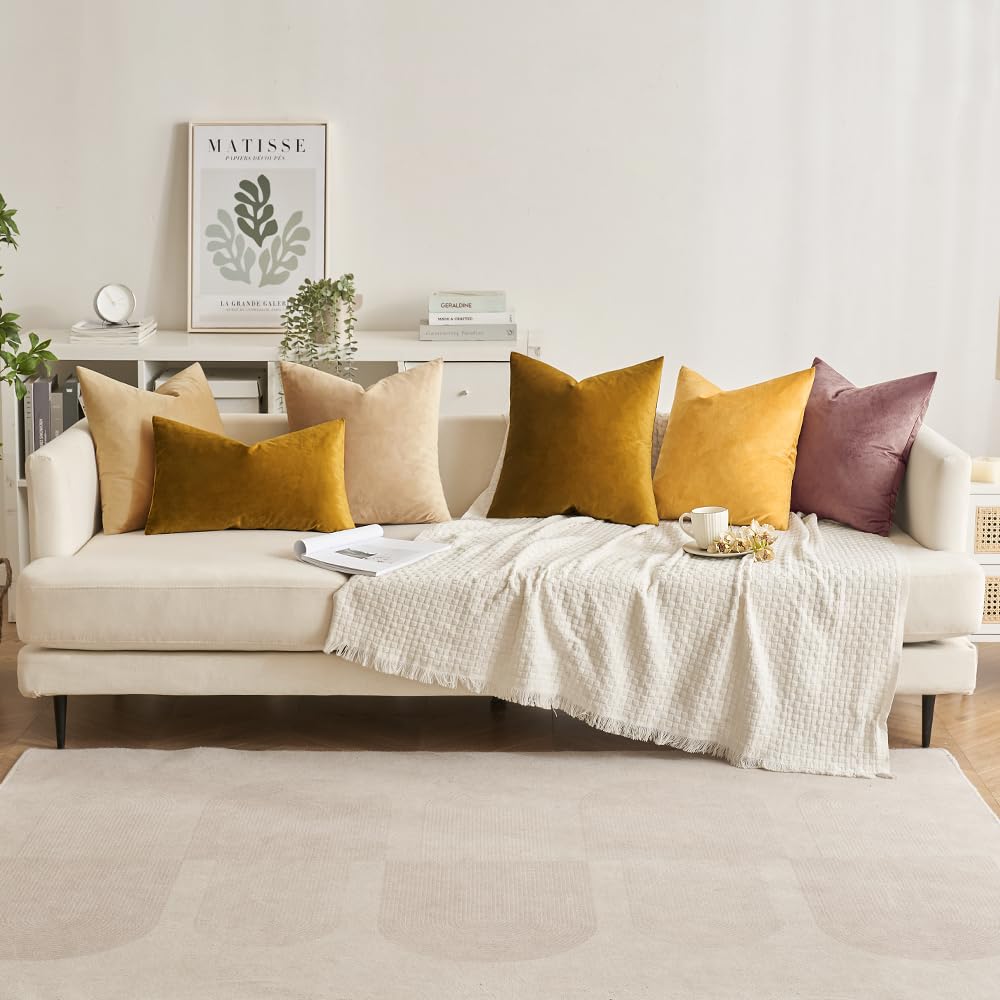 MIULEE Funda Cojines de Terciopelo para Sofa Suave Fundas de Almohada de Cama Silla Color Solido Cremallera Oculta Decoración para Sala de Estar Dormitorio Habitacion 2 Piezas 45x45cm Amarillo Mostaza — view 7