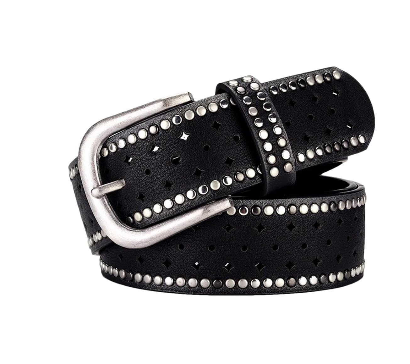 Cinturón vintage para mujer, bonito cinturón ancho con remaches ahuecados