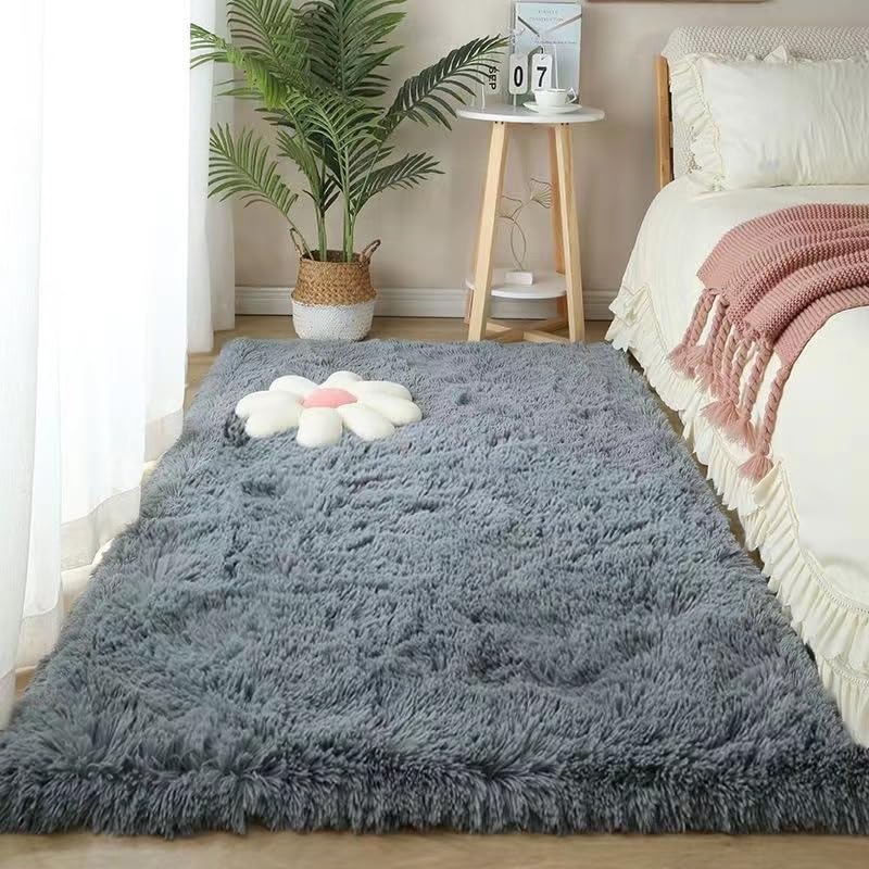 Shaggy Rug for Bedroom, Soft Fluffy Area Rugs Living Room, Washable Rug Antiskid Shaggy Carpets for Home Decor, Dorm, Kids Room Lounge Office,Grey,80×160cm