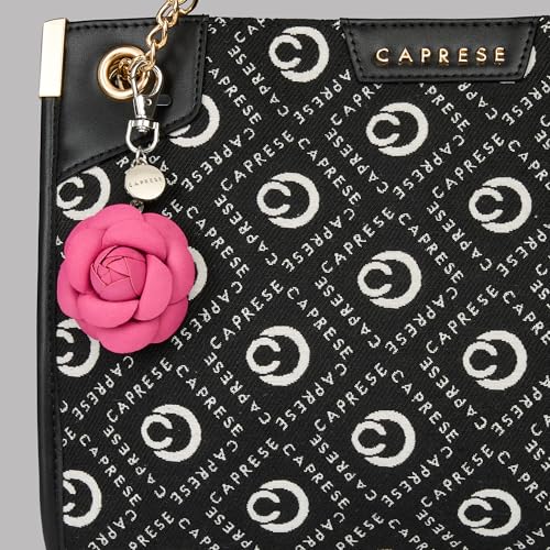 Image of Caprese Rose Flower Purse Hook & Bag Charm for Handbags | 2-in-1 Detachable PU Floral Table Hanger & Beige Accessory | Holds up to 7 kg (Magenta)