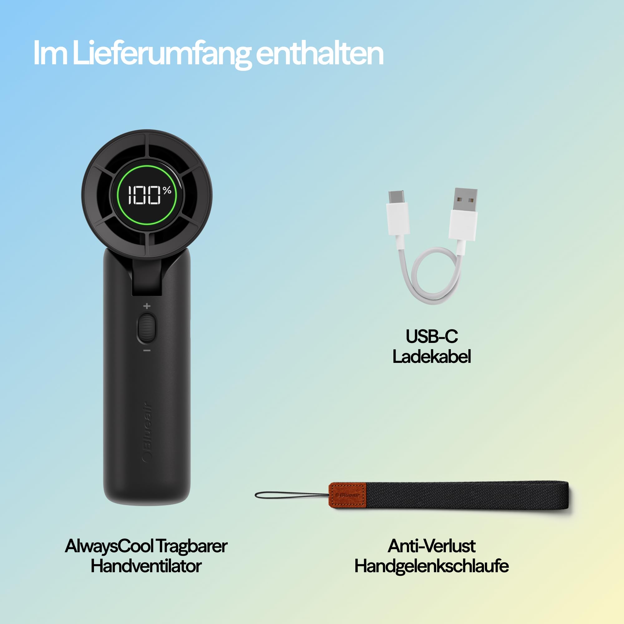 BLUEAIR AlwaysCool Tragbarer Handventilator F7 – Persönlicher Kühlkomfort mit bis zu 36 Stunden Akkulaufzeit, leisem Betrieb und kraftvollem Luftstrom. USB-C wiederaufladbar