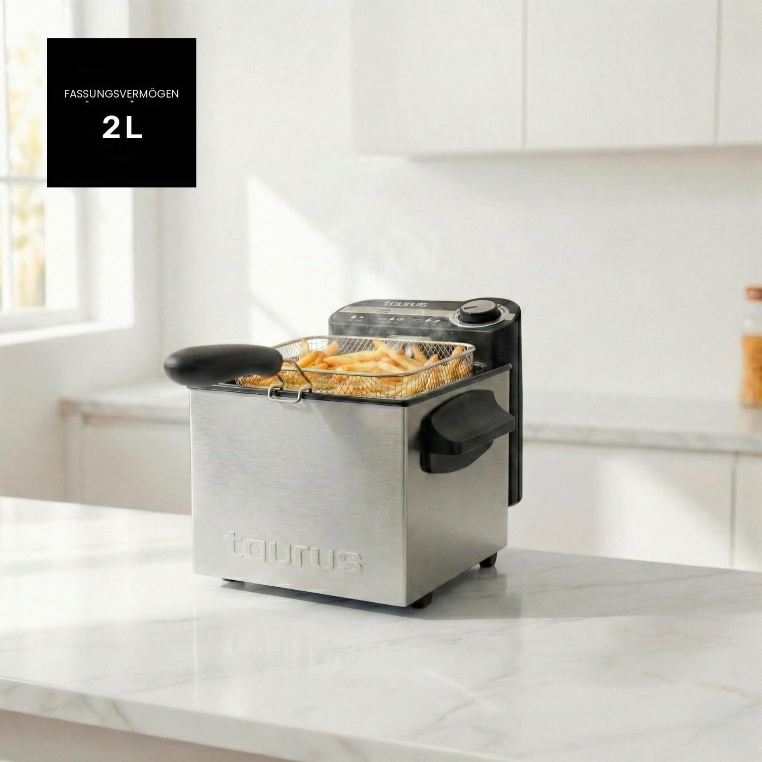 Taurus Professional 2 Plus - Fritteuse | 2 Liter | 1700 W | 18/8 Edelstahl | Leistunsstark | Öl, Silber